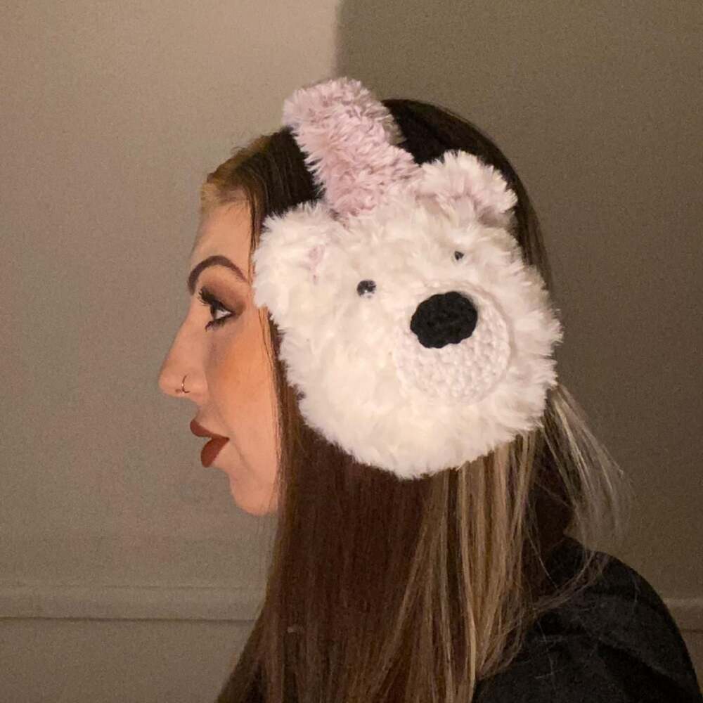 Handmade Furry Polar Bear Crochet Earmuffs